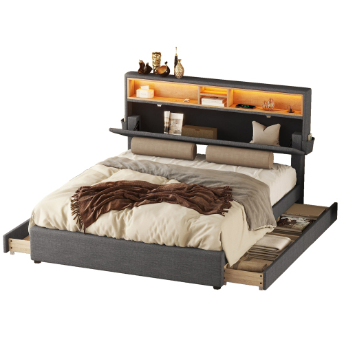 Multifunktionales gepolstertes Doppelbett-OKWISH