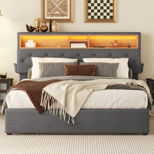 Multifunktionales gepolstertes Doppelbett-OKWISH