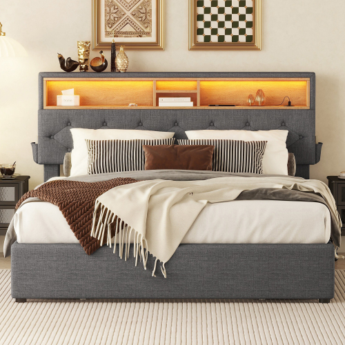 Multifunktionales gepolstertes Doppelbett-OKWISH