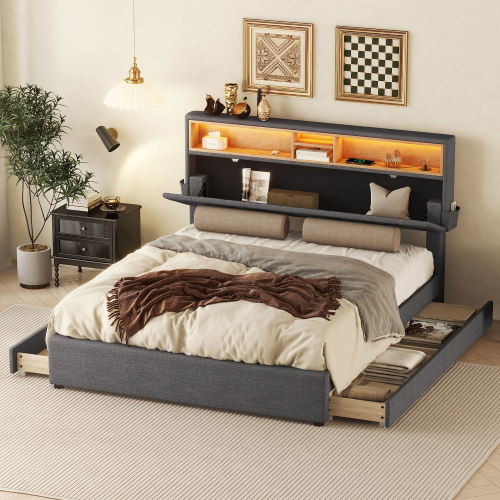 Multifunktionales gepolstertes Doppelbett-OKWISH