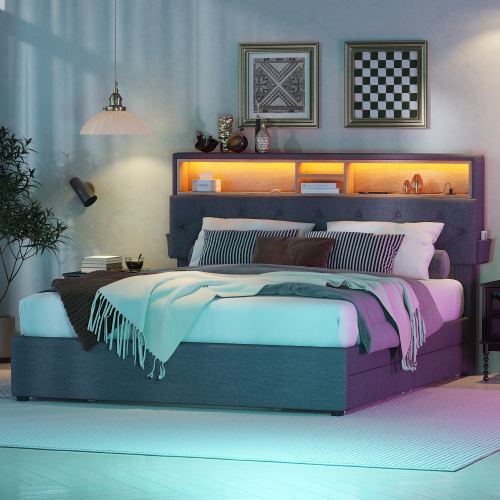 Multifunktionales gepolstertes Doppelbett-OKWISH