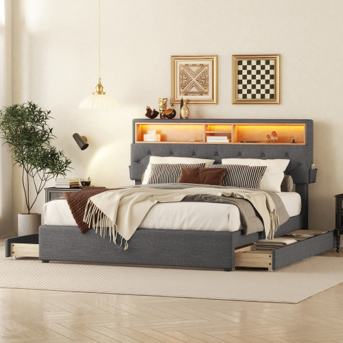 Multifunktionales gepolstertes Doppelbett-OKWISH