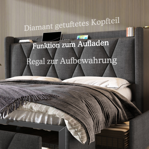 Polsterbett mit Holzlattenrahmen-OKWISH