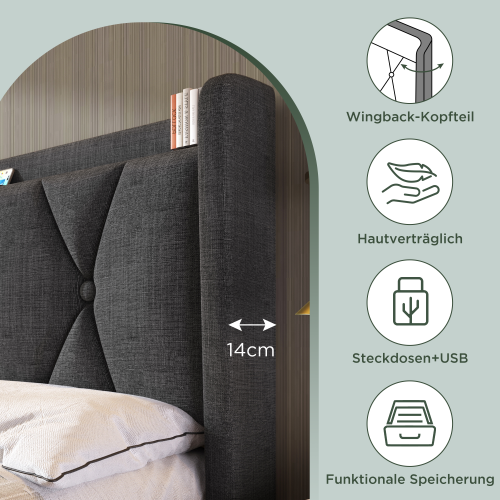Polsterbett mit Holzlattenrahmen-OKWISH