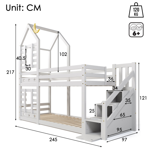 Kinderbett Baumhaus mit Schublade und Rausfallschutz , Hochbett für Kinder– 2x Lattenrost