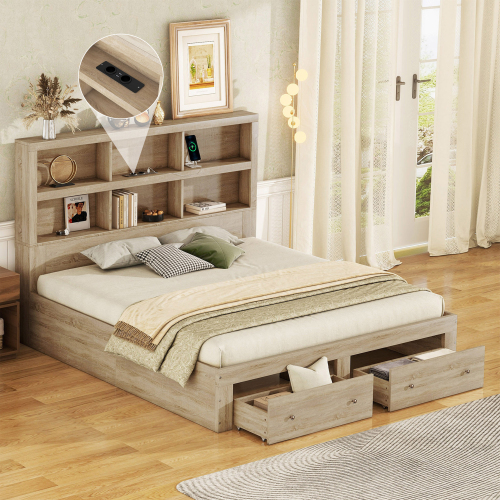 Kingsize-Plattform-Doppelbett aus Massivholz-OKWISH