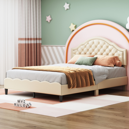 Doppelbett mit PU-Lederpolsterung-OKWISH