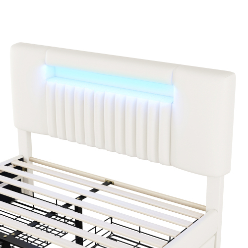 140 x 200cm Doppelbett, Polsterbett, Polsterbett mit vier Schubladen, Polsterbett mit Lichtleiste