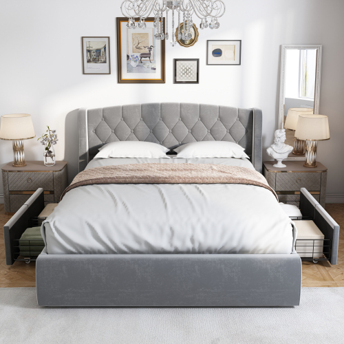 Samtgepolstertes Bett-OKWISH