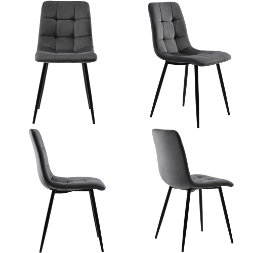 Schwarz Esstisch mit 4 Stühlen Set,Moderne Küche Esstisch Set, Dunkelgrau Samt Esszimmerstühle