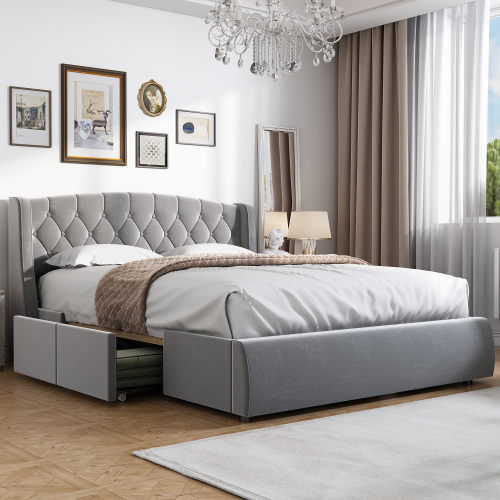Samtgepolstertes Bett-OKWISH