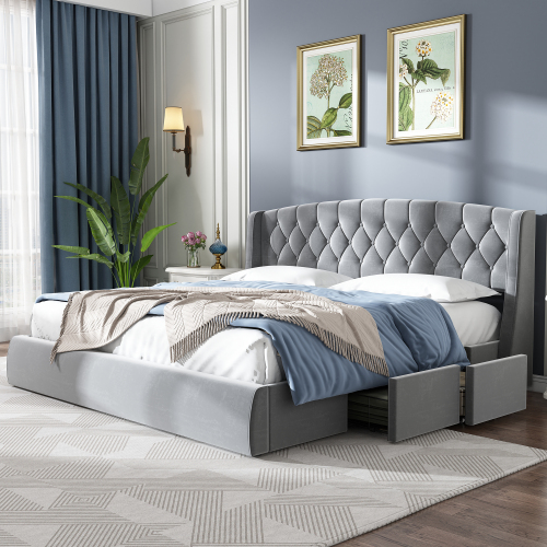 Samtgepolstertes Bett-OKWISH