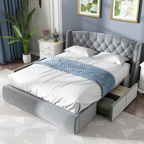 Samtgepolstertes Bett-OKWISH