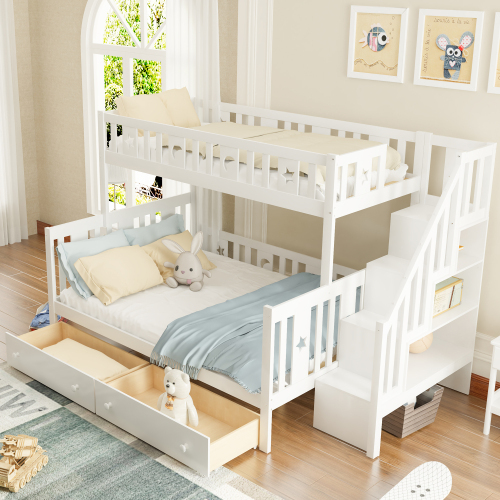 Etagenbett aus Massivholz mit Sicherheitstreppe-OKWISH