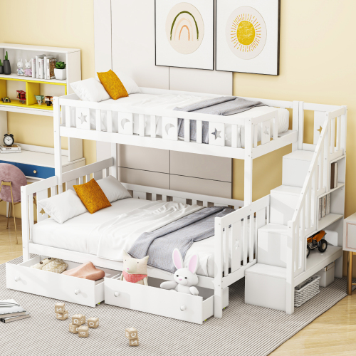 Etagenbett aus Massivholz mit Sicherheitstreppe-OKWISH