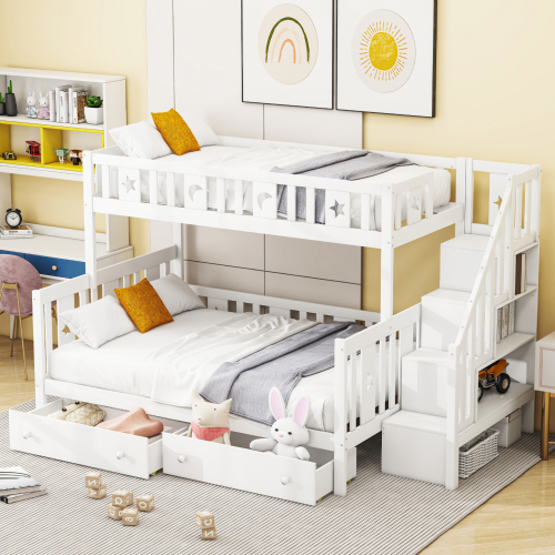 Etagenbett aus Massivholz mit Sicherheitstreppe-OKWISH