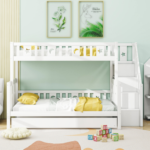 Etagenbett aus Massivholz mit Sicherheitstreppe-OKWISH