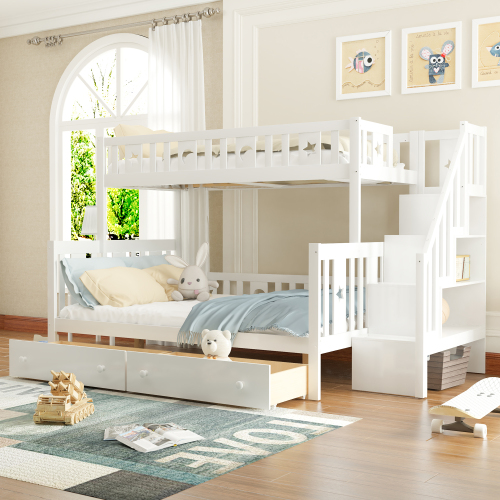 Etagenbett aus Massivholz mit Sicherheitstreppe-OKWISH