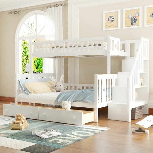 Etagenbett aus Massivholz mit Sicherheitstreppe-OKWISH