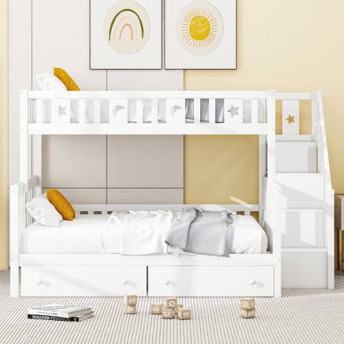 Etagenbett aus Massivholz mit Sicherheitstreppe-OKWISH