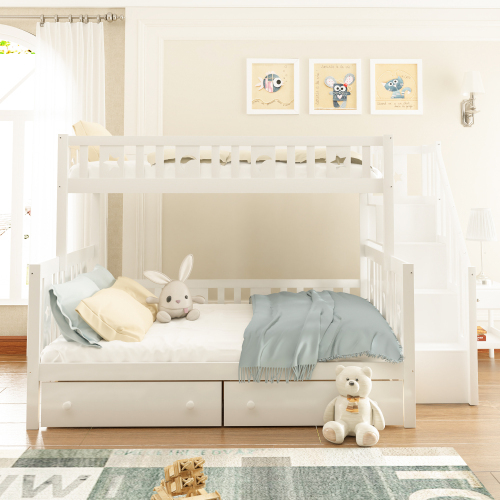 Etagenbett aus Massivholz mit Sicherheitstreppe-OKWISH