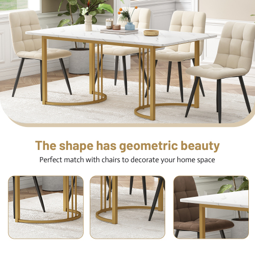 Rechteckiger Esstisch mit Metallgestell und modernem Marmormuster-OKWISH