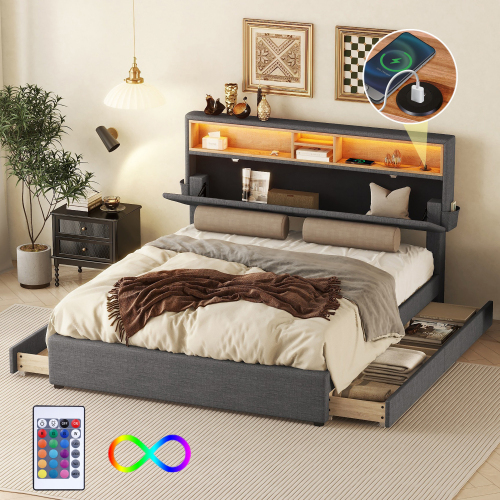 Multifunktionales gepolstertes Doppelbett-OKWISH