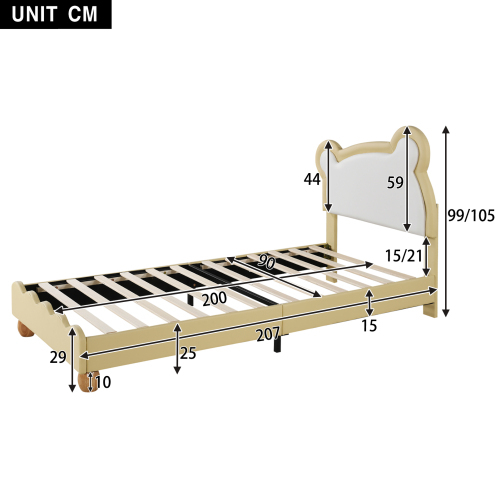 Einzelbett, Kinderbett, Jugendbett, Polsterbett mit kuscheligem Bärenkopfteil, Holzlattenrost