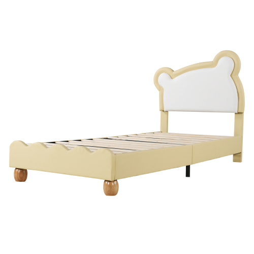 Einzelbett, Kinderbett, Jugendbett, Polsterbett mit kuscheligem Bärenkopfteil, Holzlattenrost