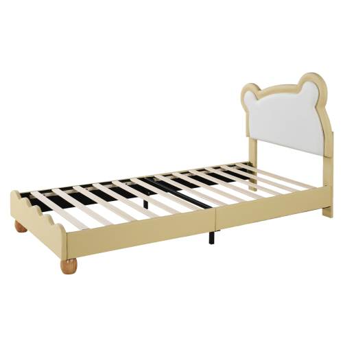 Einzelbett, Kinderbett, Jugendbett, Polsterbett mit kuscheligem Bärenkopfteil, Holzlattenrost