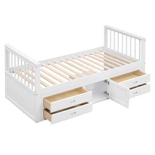 90x200 cm Podestbett, Kinderbett, Podestbett mit 4 Schubladen, mit Stauschrank