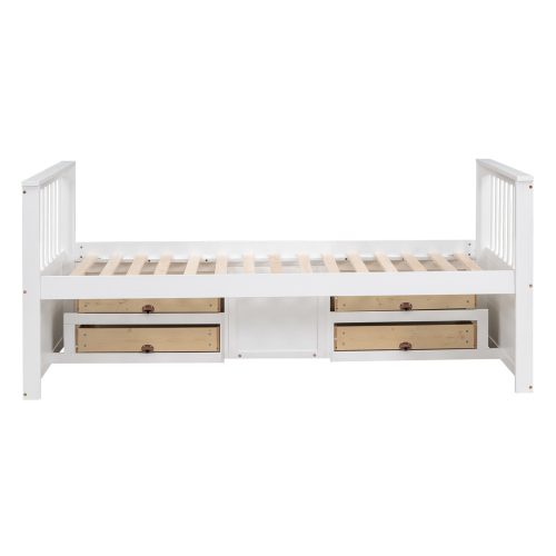 90x200 cm Podestbett, Kinderbett, Podestbett mit 4 Schubladen, mit Stauschrank