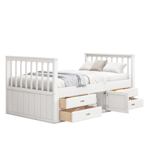 90x200 cm Podestbett, Kinderbett, Podestbett mit 4 Schubladen, mit Stauschrank