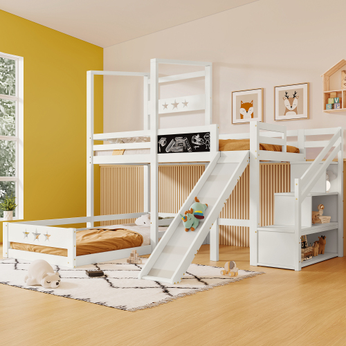 Kinder-Etagenbett mit Brettern und Rutsche-OKWISH