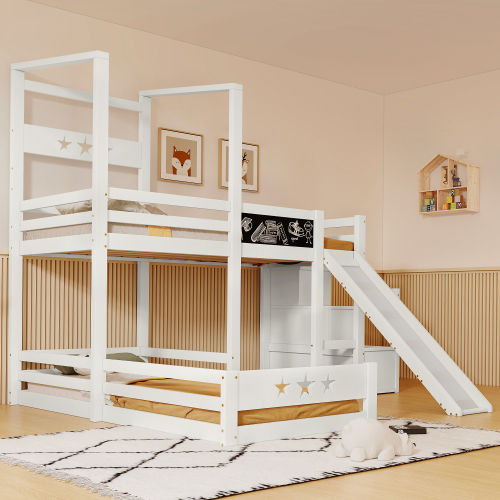 Kinder-Etagenbett mit Brettern und Rutsche-OKWISH