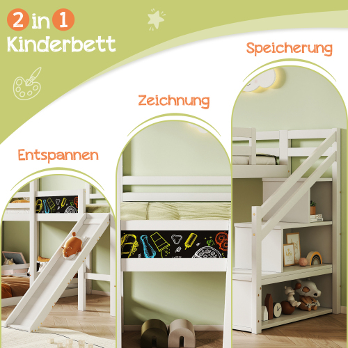 Kinder-Etagenbett mit Brettern und Rutsche-OKWISH
