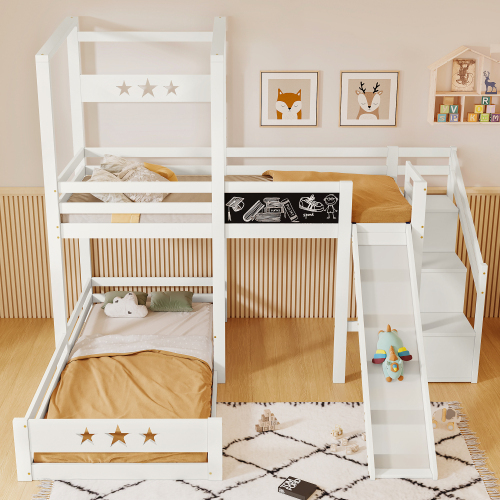 Kinder-Etagenbett mit Brettern und Rutsche-OKWISH