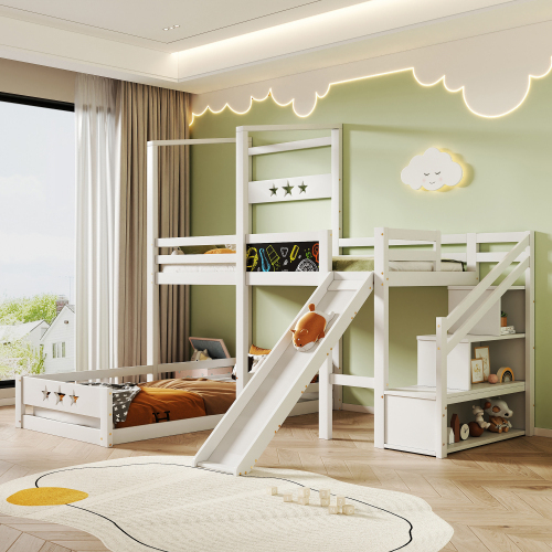 Kinder-Etagenbett mit Brettern und Rutsche-OKWISH