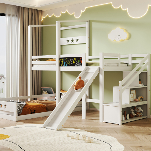 Kinder-Etagenbett mit Brettern und Rutsche-OKWISH