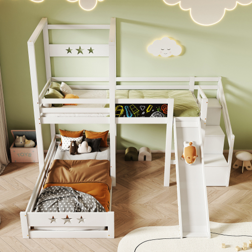 Kinder-Etagenbett mit Brettern und Rutsche-OKWISH