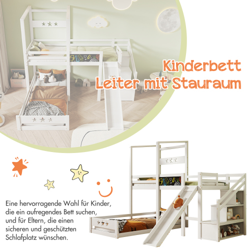 Kinder-Etagenbett mit Brettern und Rutsche-OKWISH
