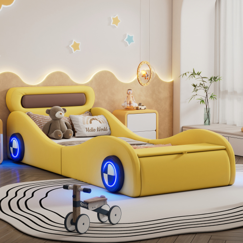 Polsterbett in Autoform mit beleuchteten Rädern-OKWISH