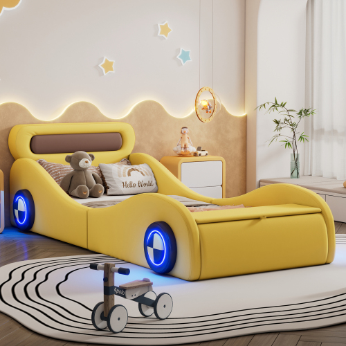 Polsterbett in Autoform mit beleuchteten Rädern-OKWISH