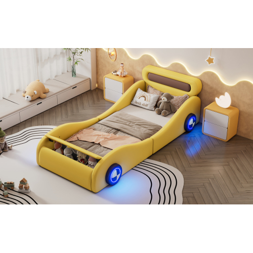 Polsterbett in Autoform mit beleuchteten Rädern-OKWISH