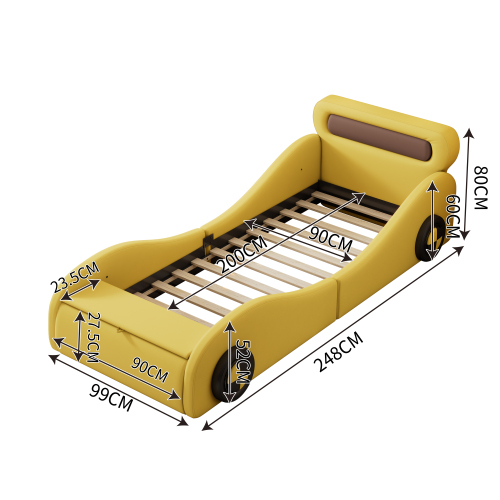 Polsterbett in Autoform mit beleuchteten Rädern-OKWISH