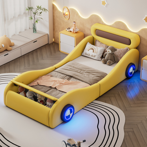 Polsterbett in Autoform mit beleuchteten Rädern-OKWISH