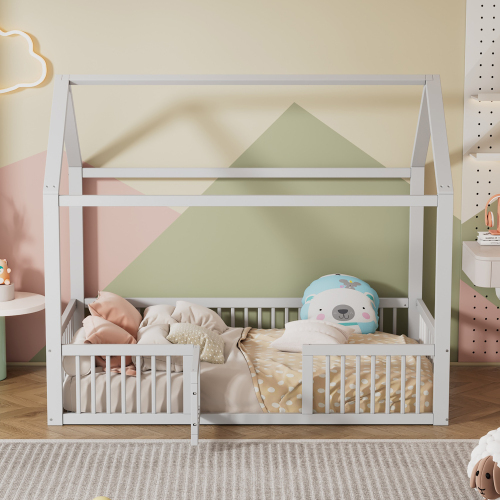 Massivholzbett, Doppelbett, Flachbett, Hausbett, Hausbett mit Türchen