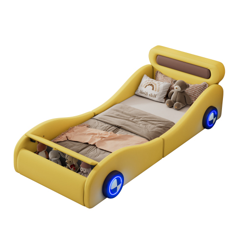 Polsterbett in Autoform mit beleuchteten Rädern-OKWISH