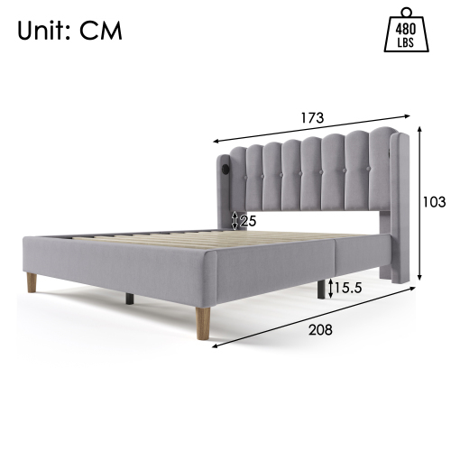 Bett mit Leinenpolsterung-OKWISH