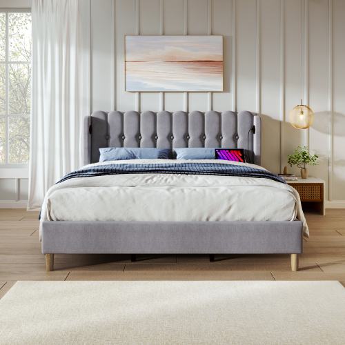 Bett mit Leinenpolsterung-OKWISH